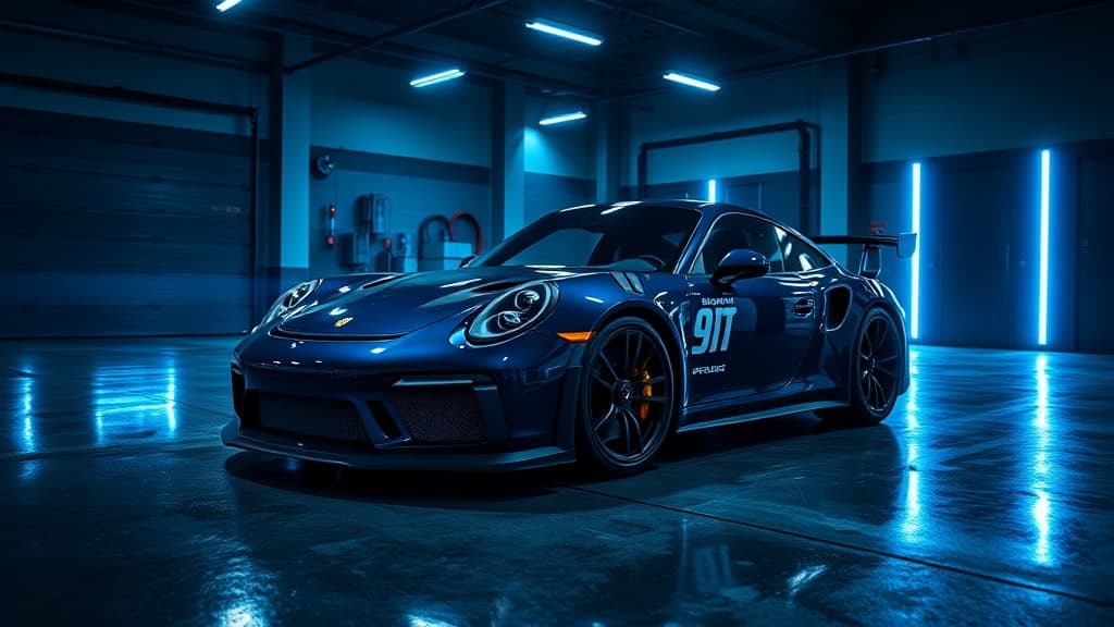 Porsche 911 in European auto repair bay at Dynamotiv North Miami Beach